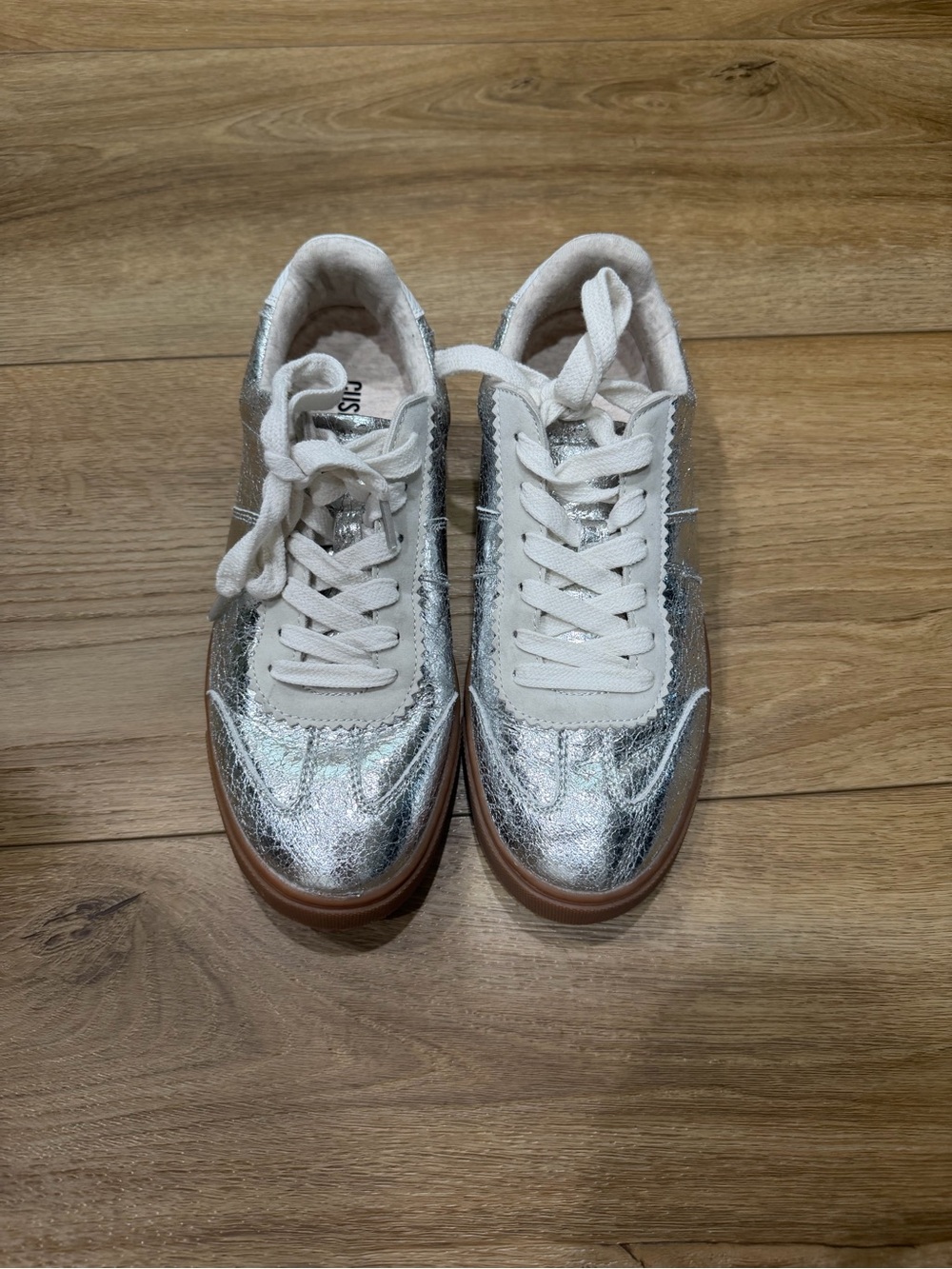 Silver Metallic Women's Sneakers with White Laces